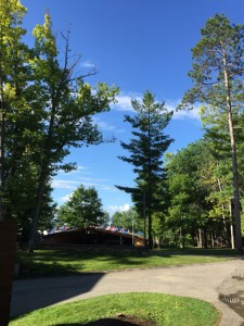 Morning walk past the Interlochen Bowl. Stunning vision with flags flying in the breeze.